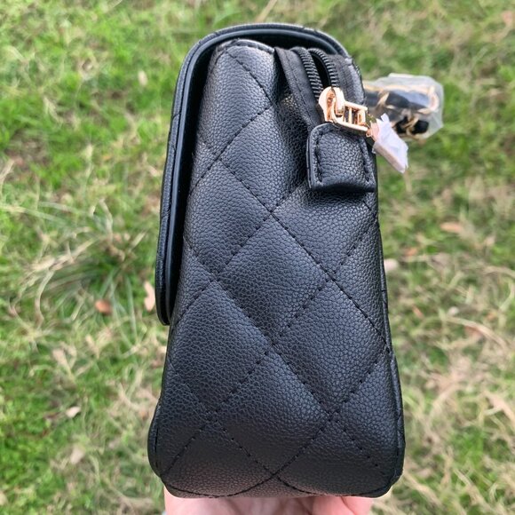 New Isabelle Vegan Leather Quilted Medium Black Shoulder Bag - Picture 10 of 12